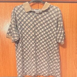 Men's Blue and Tan Checkered Shirt